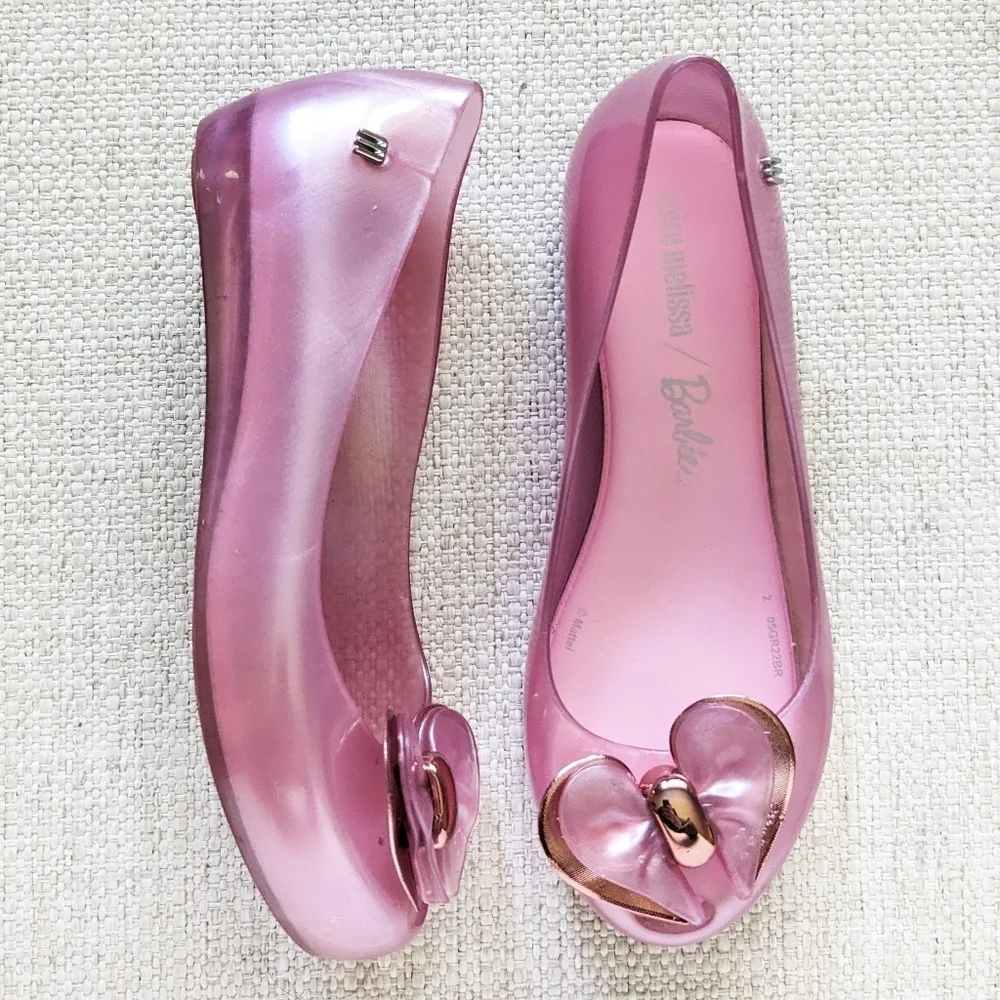 Mini Melissa X Barbie Ultragirl Collab Ballerinas / Flats in Pearly Pink Girls 3